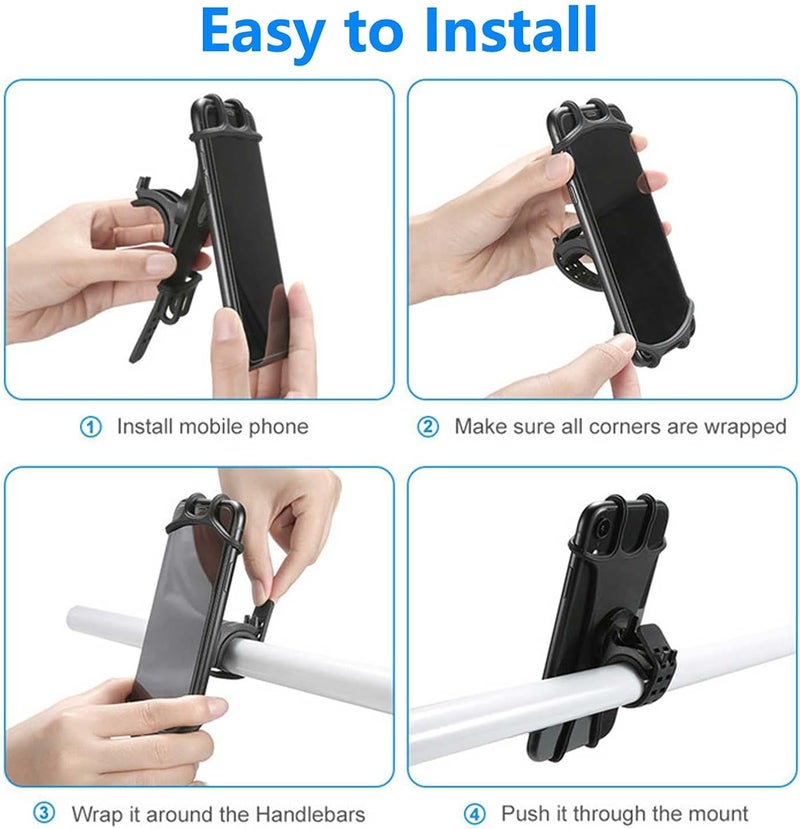 VOVIGGOL Bike Phone Mount 2 Pack, Universal Motorcycle Phone Holder for Bike, 360°Rotation Silicone Bicycle Phone Holder Handlebar Phone Mount Compatible with iPhone, Samsung, All Smartphones - Image 5